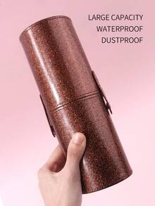 1 hộp đựng cọ trang điểm màu nâu lấp lánh, làm bằng da PU, hình trụ chống bụi, thích hợp mang theo khi đi du lịch. - Cà phê nâu - Xem 3