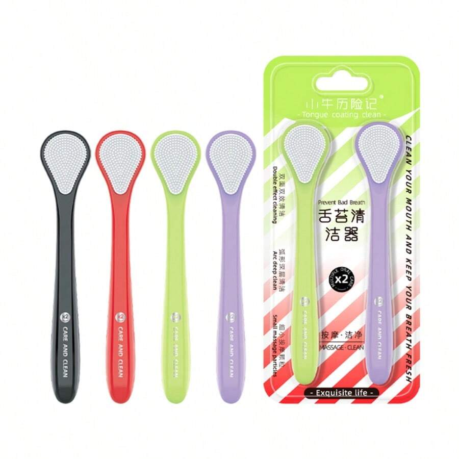 1 cái dụng cụ cạo lưỡi, dụng cụ vệ sinh, làm thơm miệng, làm sạch lưỡi, loại bỏ mảng bám trên lưỡi, khử hôi miệng, loại bỏ mảng bám trắng dày trên lưỡi, chăm sóc răng miệng