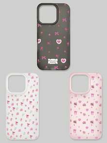 3 piezas Estuche de teléfono con estilo de niña dulce Y2K, con lazo floral, cubierta protectora suave de TPU semi-transparente mate anti-caída, estampado completo de patrón de rosa y corazón, 3 colores y patrones diferentes, compatible con la serie , adecuado como regalo de cumpleaños, uso diario para mujeres/estudiantes - Multicolor - Ver 28
