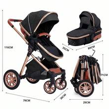 High Landscape Baby Stroller, Portable Folding Bidirectional Shock-Absorbing Stroller That Can Sit And Lie Down - Black - View 2