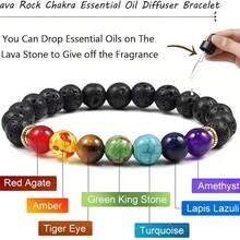 Vòng tay hạt đá tự nhiên 7 luân xa, vòng tay đá núi lửa, đá mắt hổ, đá pha lê chữa bệnh, vòng tay co giãn, trang sức phong cách Boho có thể đeo nhiều lớp, quà tặng cho nam nữ, đeo hàng ngày. - 7 chiếc vòng tay - Xem 4