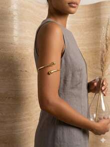 1pc Bohemian Vacation Style Lava Open Arm Chain Fashion Bracelet, Liquid Geometric Metal Bangle, Perfect For Parties, Gifting, Daily Wear And Travel - Gold 4 - View 5