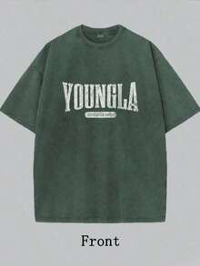 1pc Vintage Wash T Shirt Print Casual Daily Wear 100 Percent Cotton Graphic Tee Men's T Shirt Sports Wear Men's Fashion Cotton TeeVibrant Neon Cotton Round Neck Abstract Printed T-Shirts-Men's Oversized Vintage Wash Cotton Tee - Casual Loose Fitmens Clothes Shirts - 軍綠色 - 查看 15