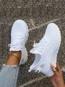 Women's Lightweight Breathable Casual Sports Shoes, Comfortable Running Fitness Sneakers, White Versatile Sneakers Suitable For All Seasons - trắng - Xem 2
