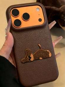 Cute Cartoon 3D Dachshund Lying Flat Shiba Inu Texture Phone Case For IPhone 17 Pro Max 17 Pro 17 Air 16 15 14 13 12 Pro Max 16 Plus 11 Autumn And Winter Cute Anti-Fall Soft Case Christmas Gift - Brown - View 1