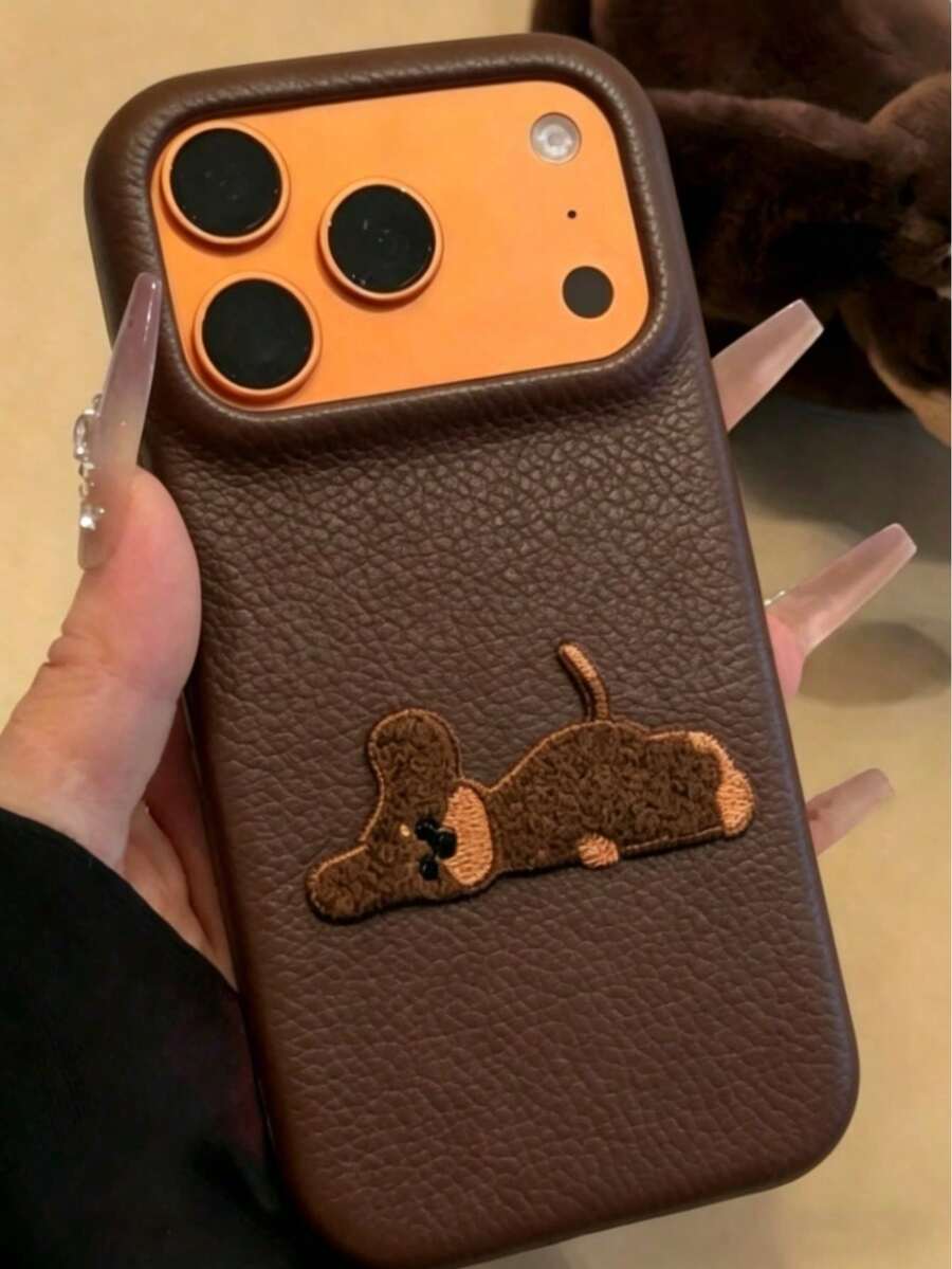 Cute Cartoon 3D Dachshund Lying Flat Shiba Inu Texture Phone Case For IPhone 17 Pro Max 17 Pro 17 Air 16 15 14 13 12 Pro Max 16 Plus 11 Autumn And Winter Cute Anti-Fall Soft Case Christmas Gift - Brown - View 1