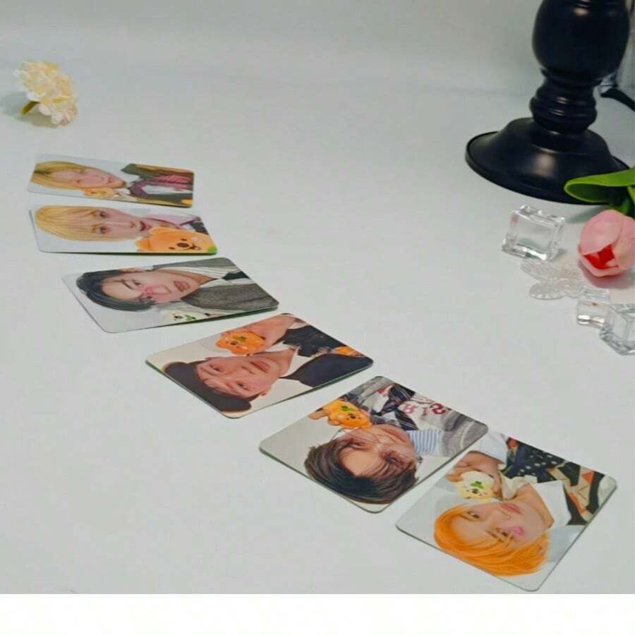 6pcs P-1-H "Hugging Doll" Special Edition Photo Cards - Green Backside Design | High-Definition LOMO Cards With Members Hugging Their Character Plushies | Unique Collectible Set With Distinctive Green Card Backs | Perfect For Photo Album Display - 6p-1-h - View 1