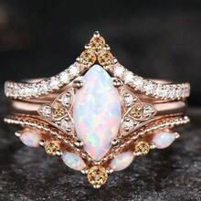 New Alloy Inlaid Marquise Opal Ring, Rose Gold Three-Piece Set For Women, A Simple And Elegant Ring Set Suitable For Daily Wear Or Parties, A Fashionable Women's Ring, Jewelry Accessory, And An Exquisite Gift For Women. - CY1695 Vàng hồng - Xem 7