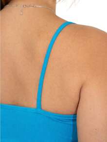 Women's Tank Top For Gym With Thin Straps, Slim Fit, Plain Polyamide, No Padding, With Double Fabric At The Bust - Cadet Blue - View 4
