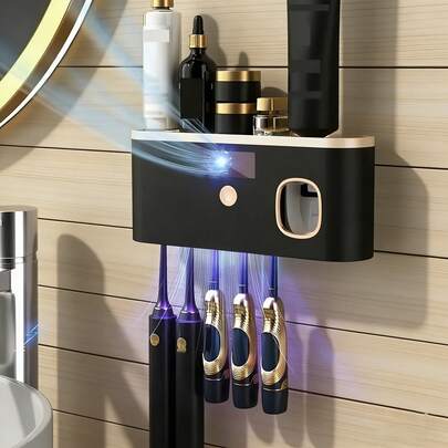 Máy tiệt trùng bàn chải đánh răng thông minh - Thiết kế treo tường, nhiều ngăn chứa đồ, làm từ chất liệu bền chắc, pin lithium sạc USB, sử dụng kép vừa làm giá đựng đồ nhà tắm hiện đại vừa làm vật trang trí nhà cửa, giá đựng bàn chải đánh răng, kệ đựng đồ nhà tắm, giá đựng bàn chải đánh răng hiện đại, giá nhựa bền, hộp đựng bàn chải đánh răng.