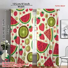 2 tấm rèm cửa màu trắng ngà họa tiết trái cây và trái tim, chất liệu polyester, kiểu dáng tươi sáng dễ thương, thích hợp trang trí phòng khách, phòng trẻ em vào mùa hè. - Nhiều màu - Xem 12