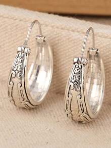 Bohemian Style Earrings, Silver Tone Women's Earrings, Handmade Earrings, Gift For Her, Textured Silver Earrings, Everyday Vacation Gift, Gift From A Good Friend - Silver - View 2