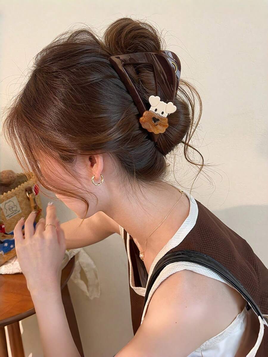 1个卡通狗狗装饰三角发夹,可爱发夹,甜美日常发饰,夏季沙滩发夹,度假发夹,节日派对发夹 - 彩色 - 查看 1