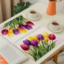 Set de 1/2/4/6/8 piezas de individuales con estampado digital de flores en estilo campestre, tamaño 30*45cm, adecuado para uso diario, festivales, fiestas, cumpleaños, bodas, cenas y decoración de cocina/comedor - Multicolor - Ver 16