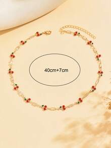1pc Summer Sweet Cute Crystal Cherry Decor Clavicle Chain, Handmade Minimalist Necklace, Fashionable Neck Jewelry Suitable For Daily Wear And Party - Multicolor - View 4