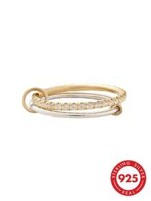 Nhẫn bạc 925 hai lớp đính đá Zirconia sang trọng, nhẫn vĩnh cửu, trang sức tinh tế dành cho nữ. - Nhẫn hai tông màu độc đáo - Xem 2