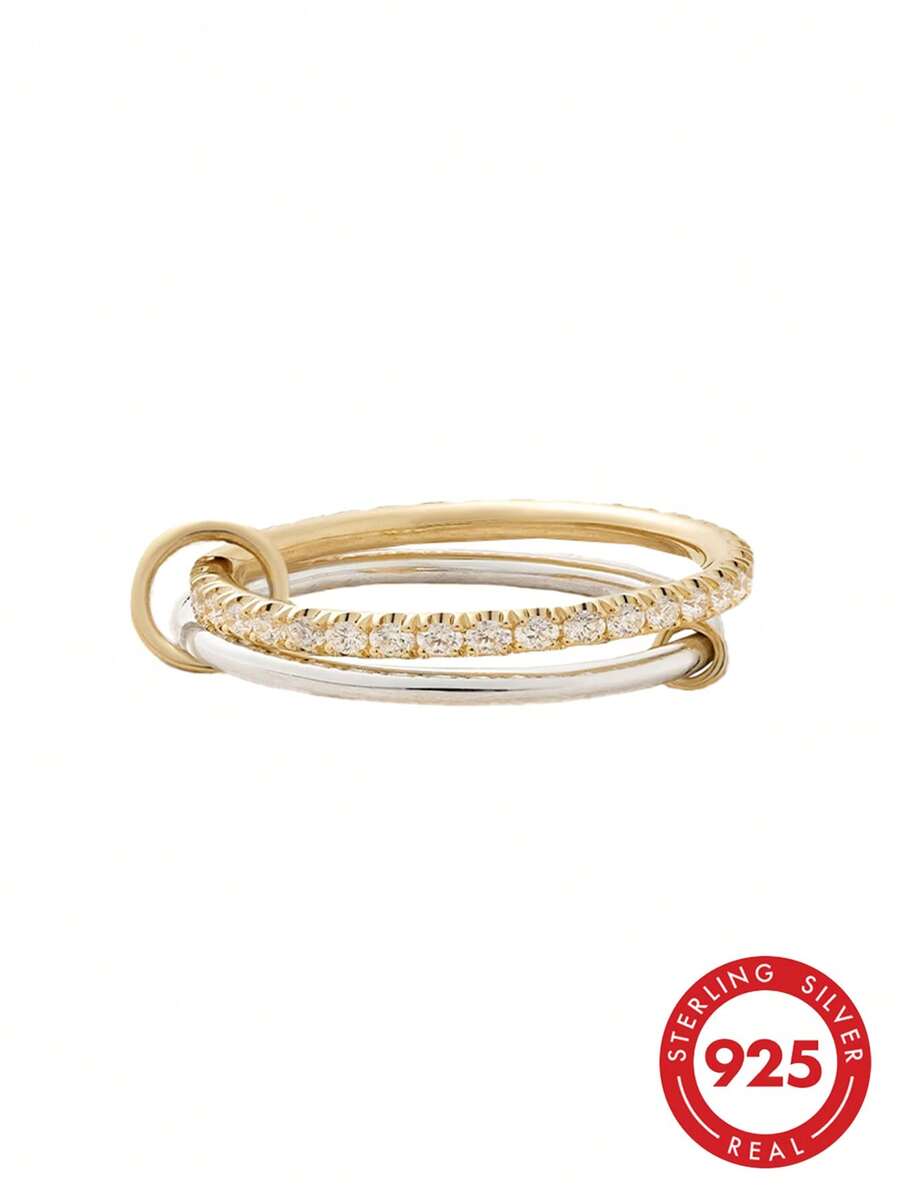 Nhẫn bạc 925 hai lớp đính đá Zirconia sang trọng, nhẫn vĩnh cửu, trang sức tinh tế dành cho nữ.