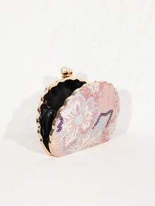 Dedoo Bolso de mujer con artesanía pesada de concha con malla bordada y lentejuelas, bolso de mano de lujo para vestido de noche y cena - Rosa - Ver 4