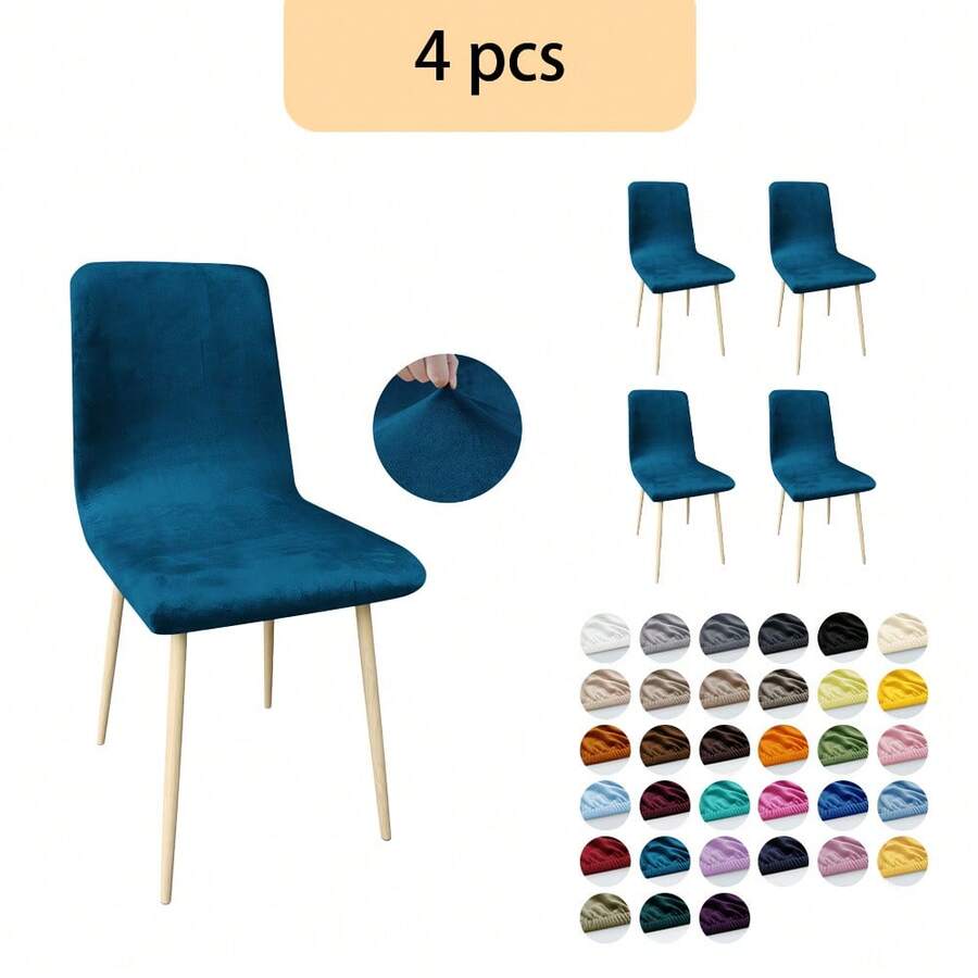 1pc/4pcs/6pcs Solid Color Chair Cover, Faux Fur Shell Chair Slipcover, Stretch Removable Washable Anti-Scratch Cover, Suitable For Home, Dining Room, Hotel, Meeting, Multiple Colors Available - Peacock Blue - View 1