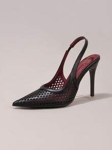 Tacones altos con corte láser de moda, tacones súper altos de punta sexy para galas, fiestas, tacones altos elegantes negros para mujeres - Negro - Ver 12