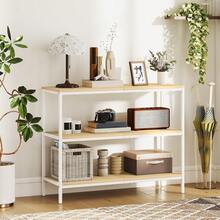 HOMCOM Mesa de Consola Estrecha 101x35x80 cm Consola de Recibidor Mesa de Recibidor Moderna con 3 Estantes Abiertos y Patas de Metal para Pasillo Entrada Salón Dormitorio Natural y Blanco - Marrón - Ver 1