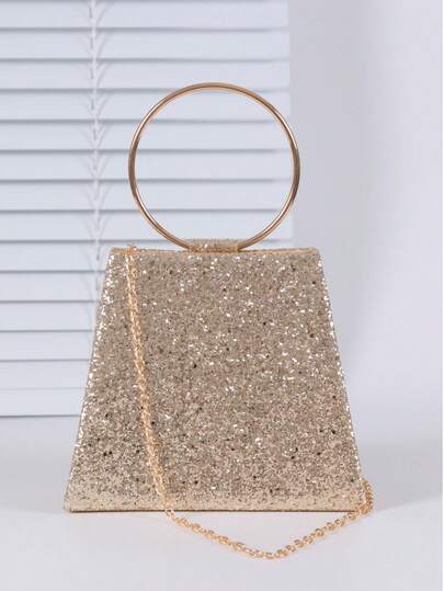 新款优雅女士手拿包，闪亮金色晚宴包 - 女士优雅链条肩带手提包，晚宴斜挎包，磁扣封口，适合作为情人节礼物送给她，也适合婚礼、派对、聚会和其他场合。