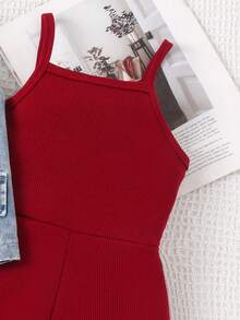 2 delar retro jeansväst + jumpsuit för småbarnsflickor, lätt sommar - Bourgogne - Visa 5