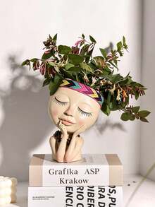 Maceta con forma de cara, maceta de planta de interior - Maceta de planta doble linda adecuada para flores y suculentas, con agujero de drenaje - Idea de regalo ideal - A - Ver 6