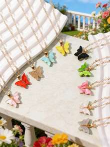 10pcs Assorted Color Butterfly Alloy Necklace Set For Women - Multicolor - View 6