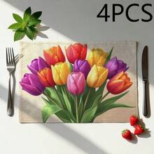 Set de 1/2/4/6/8 piezas de individuales con estampado digital de flores en estilo campestre, tamaño 30*45cm, adecuado para uso diario, festivales, fiestas, cumpleaños, bodas, cenas y decoración de cocina/comedor - Multicolor - Ver 23