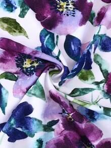 JUNBLEBABY Bamboo Fiber Baby ZIPPER Romper-Vintage Purple Floral Print, Short Sleeve, Double Zipper, Perfect For Summer Outdoor Casual Wear - 紫色 - 查看 7