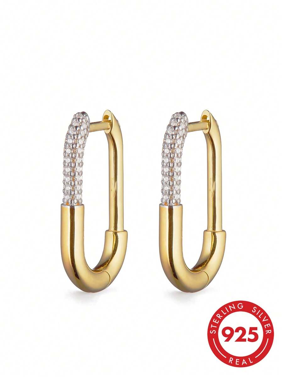 925纯银锆石椭圆形耳环套装，高品质，适合女性日常佩戴，可叠戴 - Luxury Hoop Earrings - 查看 1