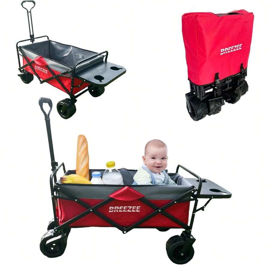 Vagn Plegable Porttil Carrito De Compras Multifuncional De Gran Capacidad Y Resistencia A Exteriores con Ruedas Grandes 7 Giro 360o Resistente A Todo Terreno Hogar Rojo Gris - RojoGris - Ver 1