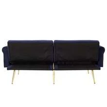 Modern 2-Seater Sofa Bed – Velvet Upholstery, 3-Position Adjustable Backrest & Gold-Plated Metal Feet. Stylish Sofa With Sleeping Function – Space-Saving, Durable, Ideal For Small Rooms. - 藍色 - 查看 10