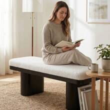47.5"Wood Bed Bench Ottoman With Wooden Legs End Of Bed Bench Teddy Velvet Upholstery Entryway Bench For Bedroom Living Room - Đen + Polyester + Hiện đại1 - Xem 4
