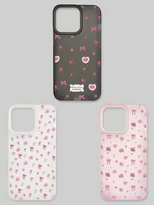 3 piezas Estuche de teléfono con estilo de niña dulce Y2K, con lazo floral, cubierta protectora suave de TPU semi-transparente mate anti-caída, estampado completo de patrón de rosa y corazón, 3 colores y patrones diferentes, compatible con la serie , adecuado como regalo de cumpleaños, uso diario para mujeres/estudiantes - Multicolor - Ver 10