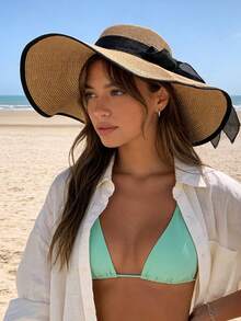 Women's Summer Korean Style Straw Hat Anti-UV Beach Hat Wide Brim Sun Hat Travel Hat,Vacation - Woven Straw Hat - View 13