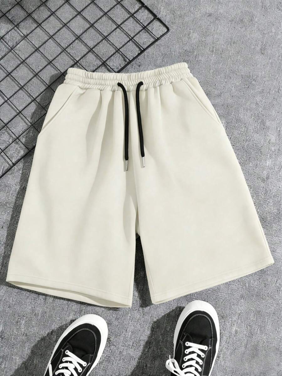 Pantalones cortos casuales de ajuste holgado de unicolor para adolescentes/niños, pantalones cortos deportivos relajados de marca, adecuados para el uso en verano - Albaricoque - Ver 1