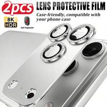 CASECOPS Blue Shining Diamond Rhinestone 2pcs Shiny Diamond Camera Lens Protector Film High Definition Quality Anti-Drop And Scratch Compatible With IPhone 17 Pro/17 Pro Max Silver Mother's Day Birthday Gift - Silver - View 1