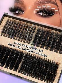 Waloshow Azenlo 190-204 Ögonfransförlängningskit, 10-16 mm ögonfranskluster, Inkluderar ögonfransklusterlim och ögonfransborttagare, För ögonfransförlängning och hemmabruk av ögonfransar - Vitt - Visa 3