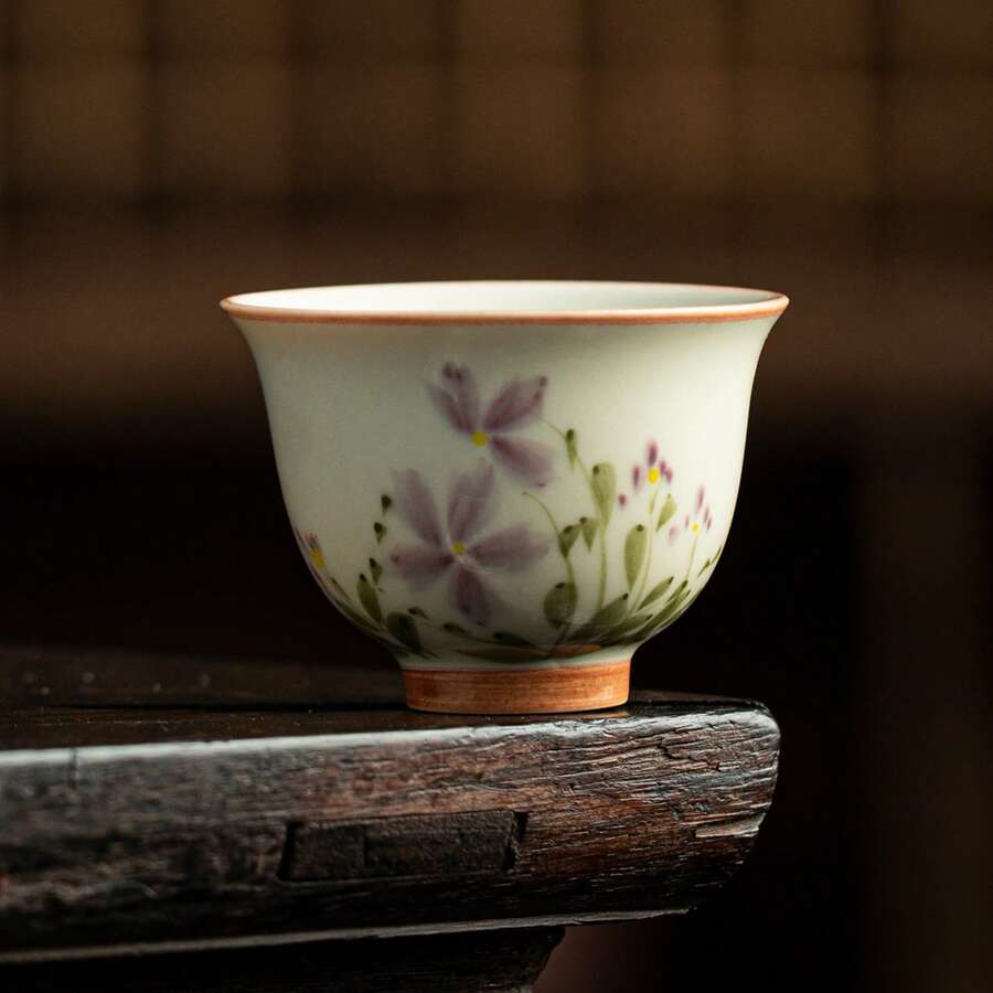1/2/4/6件套陶瓷茶杯，复古菊花图案，适用于茶、红茶、水、咖啡，是招待亲朋好友的理想之选。 - 杏色花卉 - 查看 1