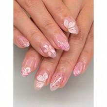 24pcs Short Oval 3D Gel Nail Stickers, Create Faux Pearl Flower Nail Art, French Acrylic Press-On Nails, Short Size Perfectly Fit False Nails Set, Includes: 1pc Jelly Gel And 1pc Nail File, Easy To Wear, French Nail Stickers Suitable For Women And Girls For Daily, Party And Other Occasions Nail Supplies - Nhiều màu - 12 - Xem 7