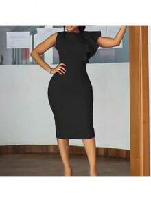 Women's Sleeveless Formal Midi Dress With Ruffles And Fitted Cut - 紫色 - 查看 5