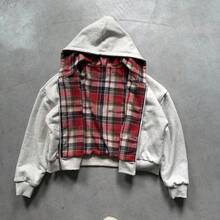 Mens Oversized Reversible Hoodies Women Plaid Preppy Hoodie Streetwear Vintage Zipper Hooded Sweatshirt  All    Oversized    Christmas  Halloween  Thanksgiving Day - màu đen - Xem 5