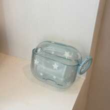 极简半透明蓝色星星挂饰耳机保护套，兼容 Pro 3、新款 Pro 2、可爱 Apple 4 极简 3，个性化半耳机保护套，女士款 - 淺藍色 - 查看 10