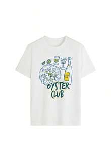 Camiseta de verano de manga corta para mujer, corte holgado, cuello redondo, en azul claro, con estampados casuales de letras, animales marinos, caparazones de tortuga y flores, ideal para uso diario y vacaciones. - Blanco 2 - Ver 3