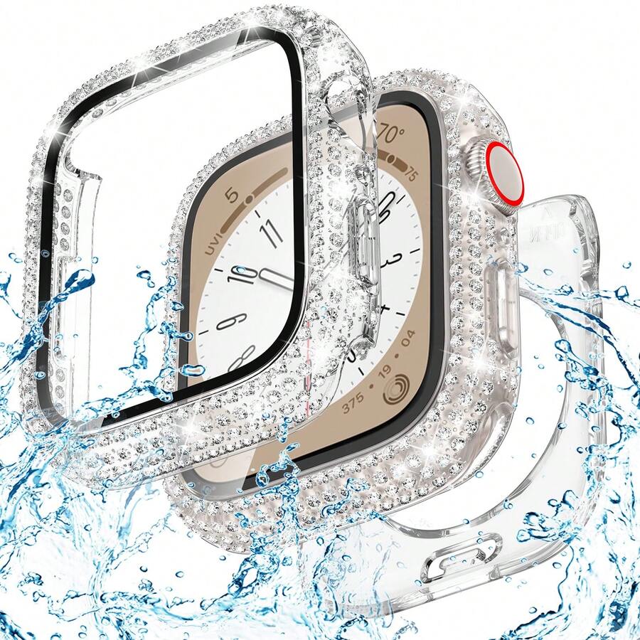 40mm Waterproof Bling Case With Screen Protector For Apple Watch SE/Series 4-6, Sparkling PC Front Bumper & Hollow Back Cover, Splash-Resistant Easy Install - 無色 - 查看 1