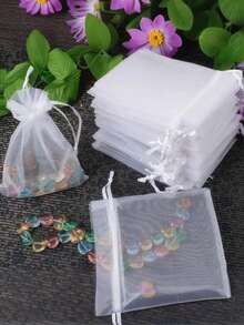 10-200pcs Organza Drawstring Pouches, Gift Bags Candy Jewelry Party Wedding Favor Bags Gift For Christmas Candy Wedding Birthday - Multicolor - View 4