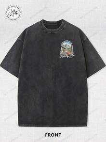Matthew's Gospel, Fishing, Fisherman, Religion, 230g Double-Sided Printed Batik Vintage Washed T-Shirt, 100% Cotton, Comfortable For Summer Wear, Simple And Casual, Men's Cool Short-Sleeve T-Shirt - 黑色 - 查看 3