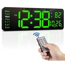 13-Inch Digital Wall Clock With Large Display, Spanish Language Display, Multifunction LED Clock With Time, Date, Day, And Temperature, 12/24H And ℃/℉ Format, Remote Control Included, Timer And Stopwatch, Easy-To-Read Electronic Clock For Home, Office, School, Gym, And Business, Clear Display For Seniors, Powered By Cable With Backup Memory - 1PC - View 2